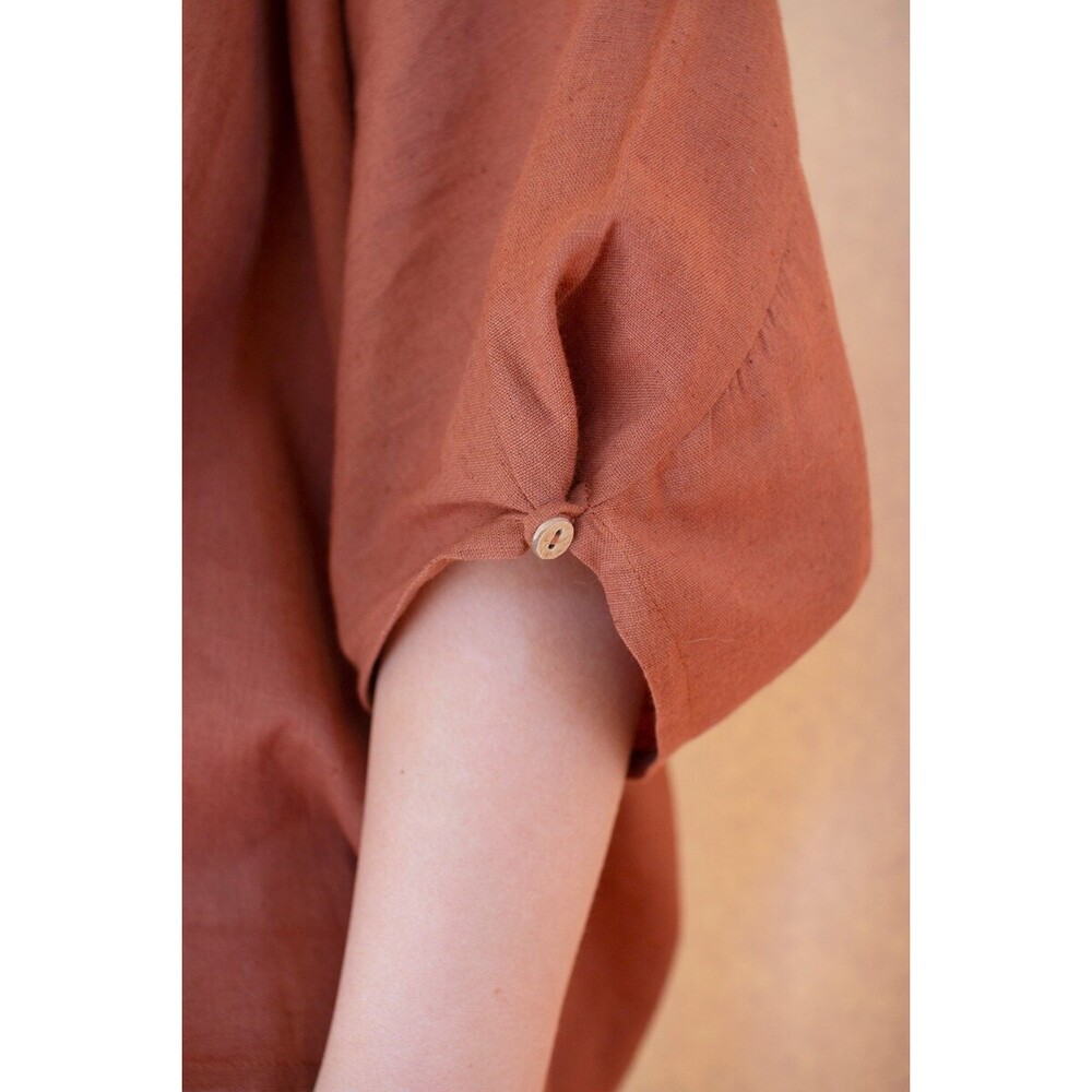 LA LOU Short-Sleeve Blouse Natural Color Cinnamon, OS - Picture 2 of 3